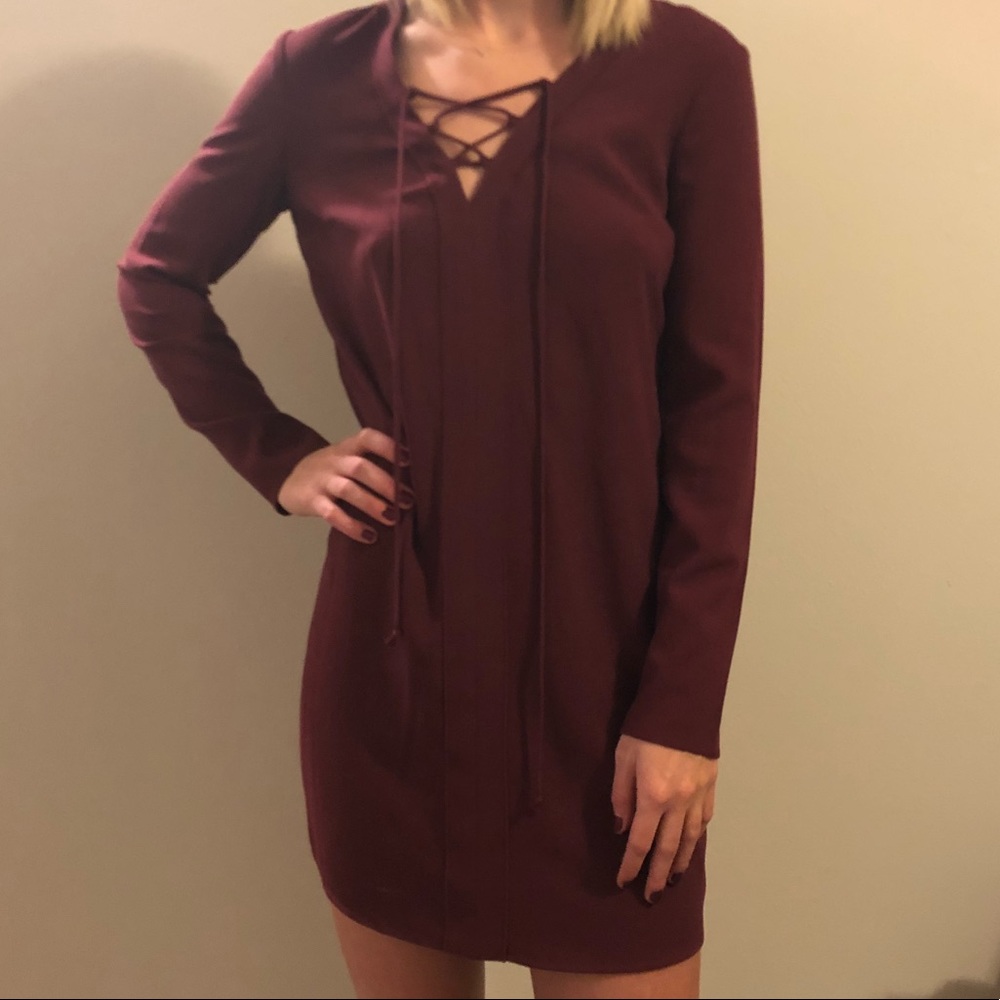 Maroon Lace Up Dress